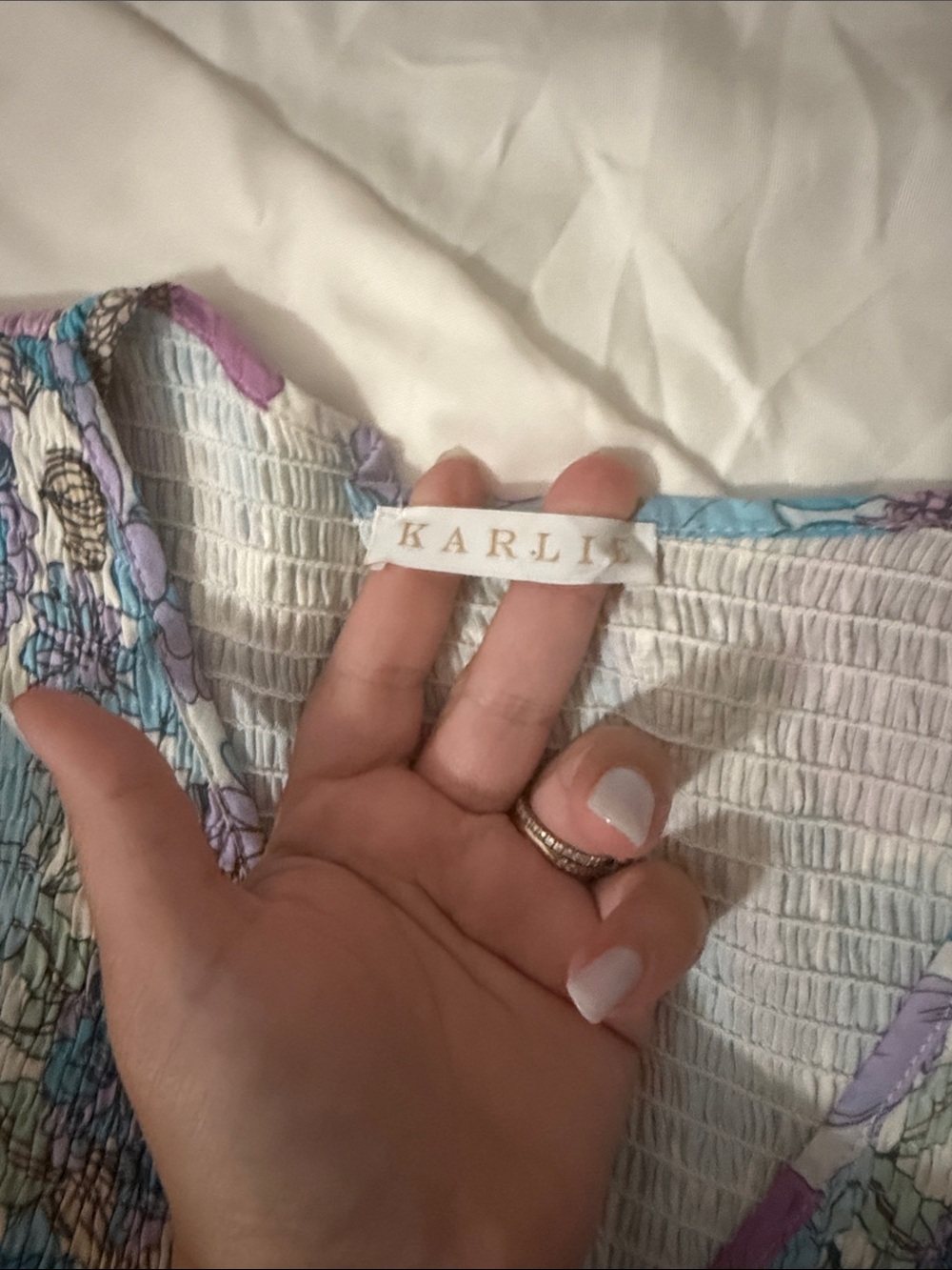 Karlie Lavender & Light Blue Floral Smocked dress